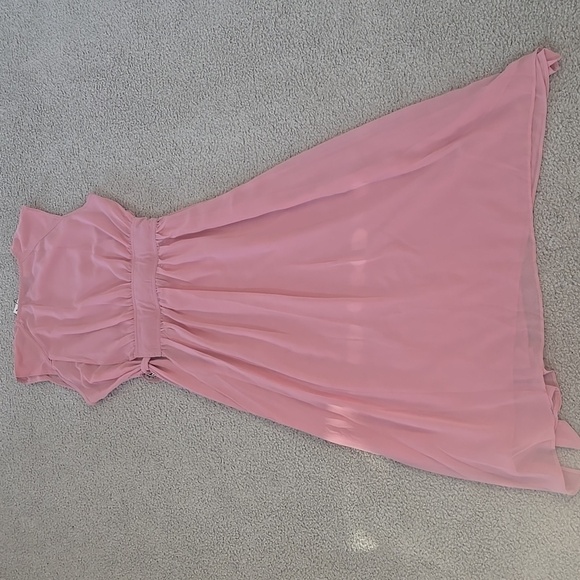 NWT Caara Clara Side Buckle Pink Handkerchief Hem Wrap Midi Dress Size Medium - Picture 8 of 10